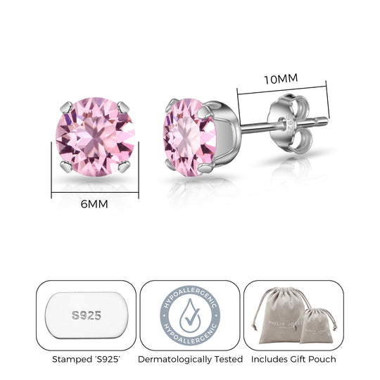 Sterling Silver Light Rose Earrings Created with Zircondia® Crystals - Philip Jones Jewellery