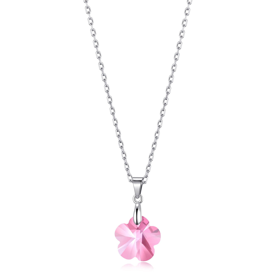 Sterling Silver Light Rose Flower Necklace Created with Zircondia® Crystals - Philip Jones Jewellery