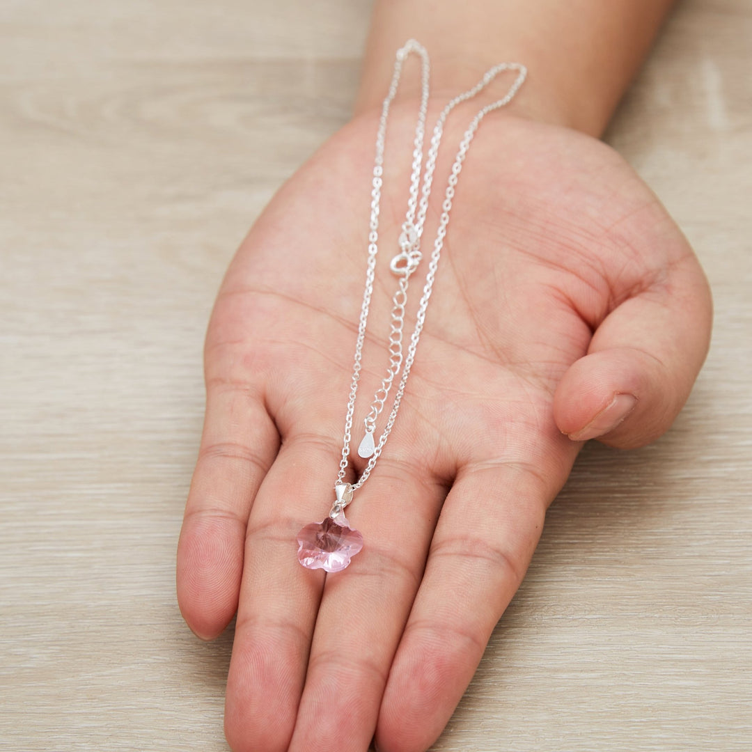 Sterling Silver Light Rose Flower Necklace Created with Zircondia® Crystals - Philip Jones Jewellery