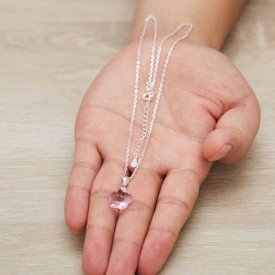 Sterling Silver Light Rose Flower Necklace Created with Zircondia® Crystals - Philip Jones Jewellery