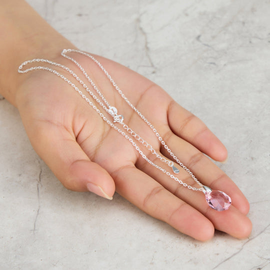 Sterling Silver Light Rose Necklace Created with Zircondia® Crystals - Philip Jones Jewellery