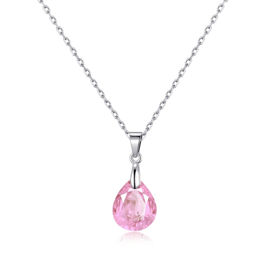 Sterling Silver Light Rose Pear Necklace Created with Zircondia® Crystals - Philip Jones Jewellery