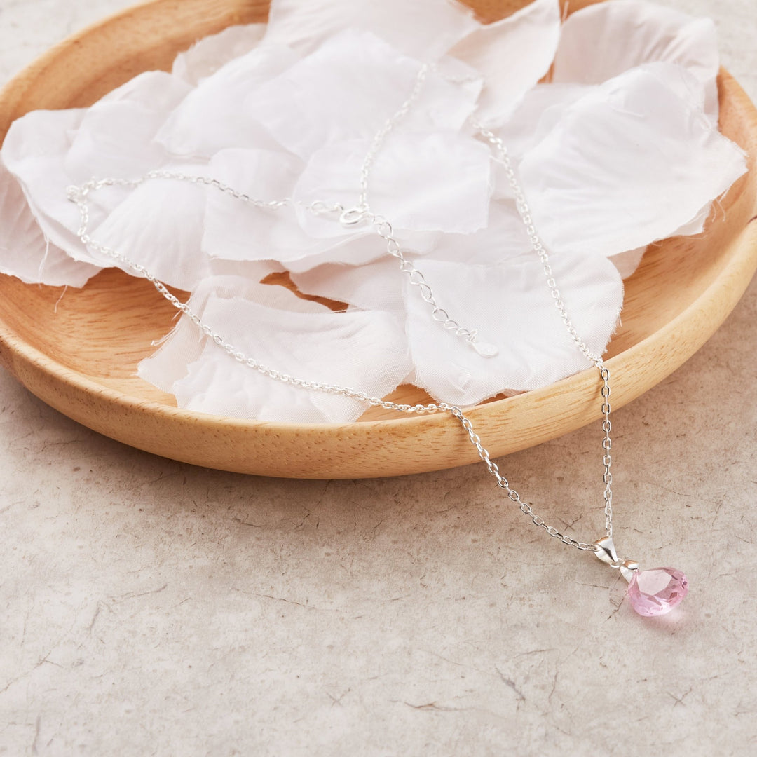 Sterling Silver Light Rose Pear Necklace Created with Zircondia® Crystals - Philip Jones Jewellery