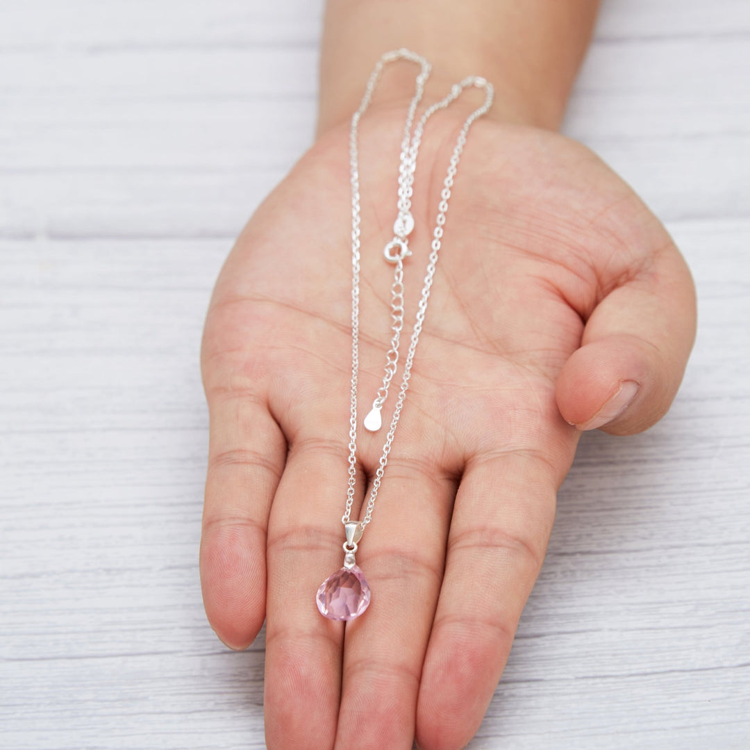 Sterling Silver Light Rose Pear Necklace Created with Zircondia® Crystals - Philip Jones Jewellery