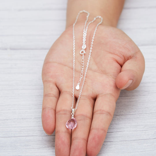Sterling Silver Light Rose Pear Necklace Created with Zircondia® Crystals - Philip Jones Jewellery