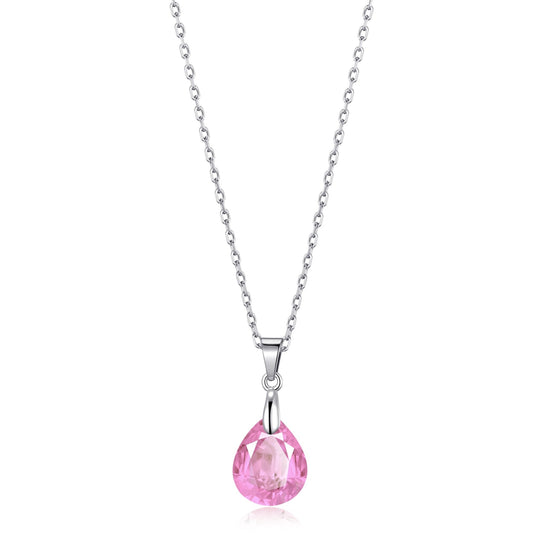 Sterling Silver Light Rose Pear Necklace Created with Zircondia® Crystals - Philip Jones Jewellery