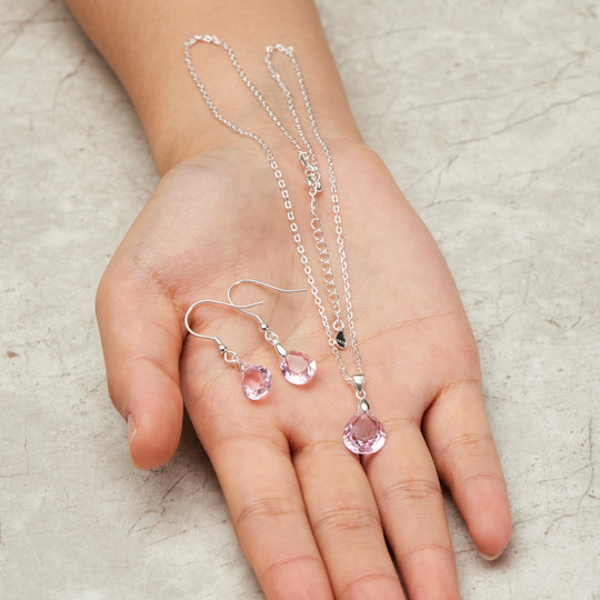 Sterling Silver Light Rose Pear Set Created with Zircondia® Crystals - Philip Jones Jewellery