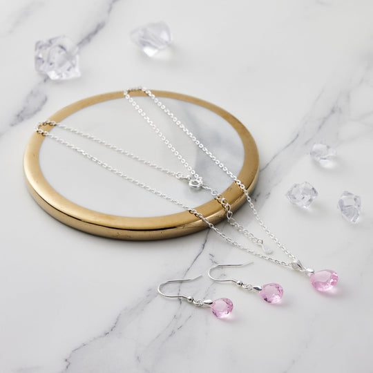 Sterling Silver Light Rose Pear Set Created with Zircondia® Crystals - Philip Jones Jewellery