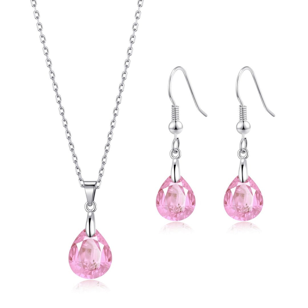 Sterling Silver Light Rose Pear Set Created with Zircondia® Crystals - Philip Jones Jewellery