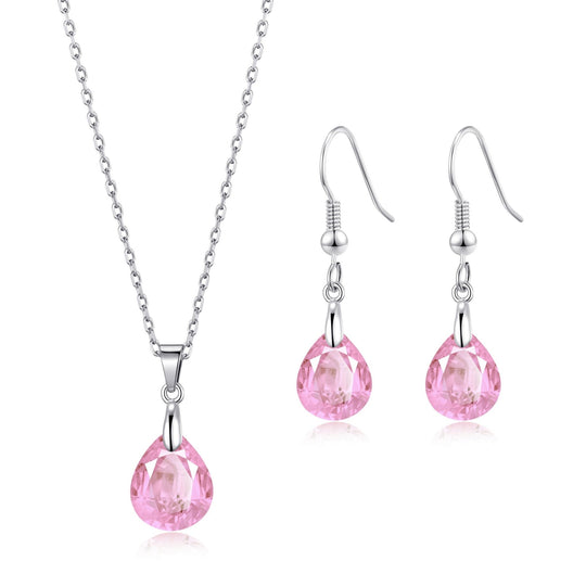 Sterling Silver Light Rose Pear Set Created with Zircondia® Crystals - Philip Jones Jewellery