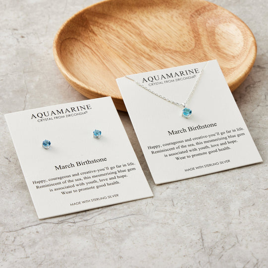 Sterling Silver March (Aquamarine) Birthstone Necklace & Earrings Set Created with Zircondia® Crystals - Philip Jones Jewellery