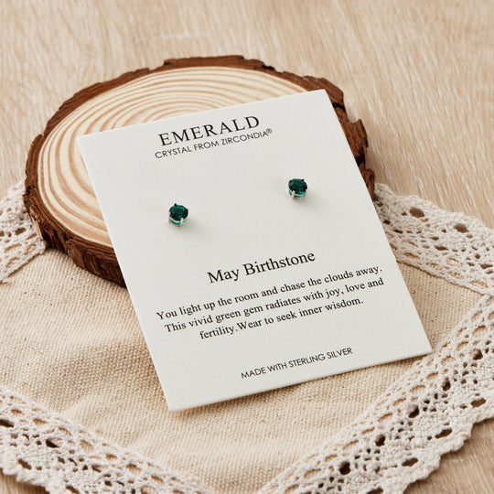 Sterling Silver May (Emerald) Birthstone Earrings Created with Zircondia® Crystals - Philip Jones Jewellery