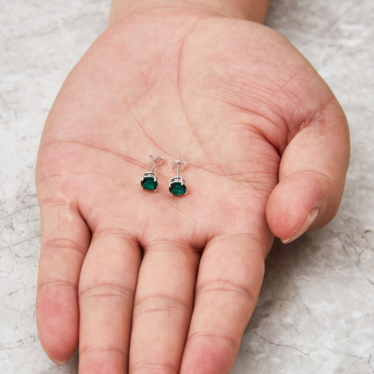 Sterling Silver May (Emerald) Birthstone Earrings Created with Zircondia® Crystals - Philip Jones Jewellery