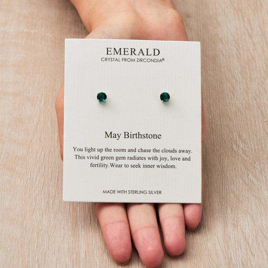 Sterling Silver May (Emerald) Birthstone Earrings Created with Zircondia® Crystals - Philip Jones Jewellery