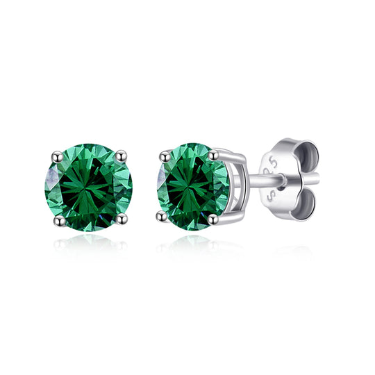 Sterling Silver May (Emerald) Birthstone Earrings Created with Zircondia® Crystals - Philip Jones Jewellery
