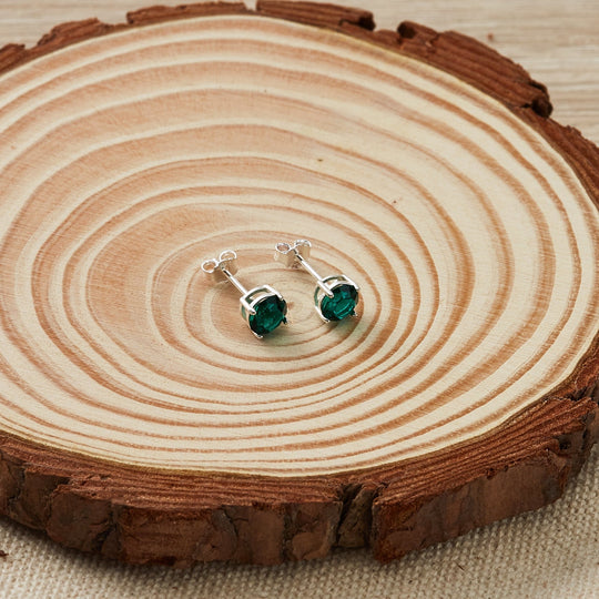 Sterling Silver May (Emerald) Birthstone Earrings Created with Zircondia® Crystals - Philip Jones Jewellery