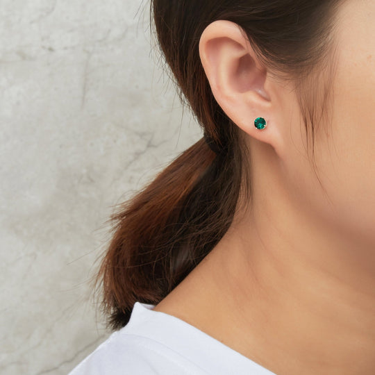 Sterling Silver May (Emerald) Birthstone Earrings Created with Zircondia® Crystals - Philip Jones Jewellery
