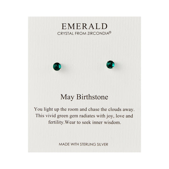 Sterling Silver May (Emerald) Birthstone Earrings Created with Zircondia® Crystals - Philip Jones Jewellery