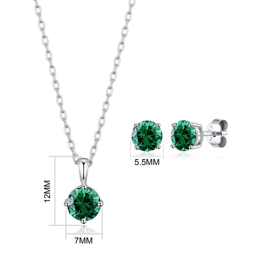 Sterling Silver May (Emerald) Birthstone Necklace & Earrings Set Created with Zircondia® Crystals - Philip Jones Jewellery