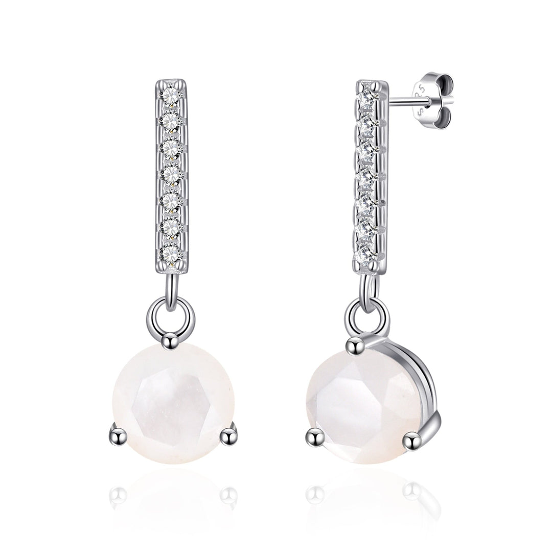 Sterling Silver Mother of Pearl Gemstone Drop Earrings - Philip Jones Jewellery