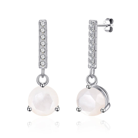 Sterling Silver Mother of Pearl Gemstone Drop Earrings - Philip Jones Jewellery