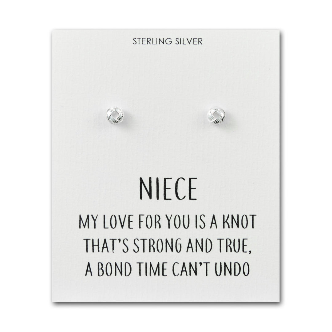 Sterling Silver Niece Quote Knot Earrings - Philip Jones Jewellery
