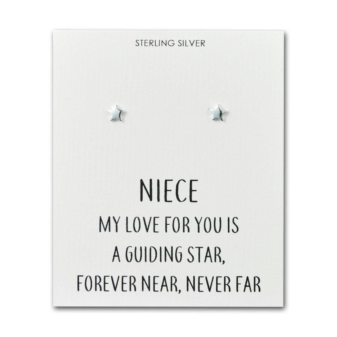 Sterling Silver Niece Quote Star Earrings - Philip Jones Jewellery