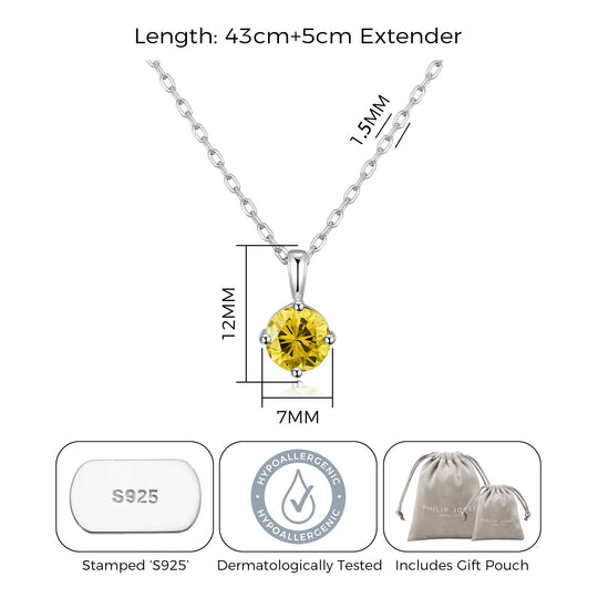 Sterling Silver November (Topaz) Birthstone Necklace Created with Zircondia® Crystals - Philip Jones Jewellery