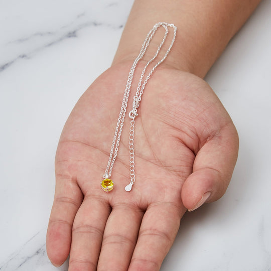 Sterling Silver November (Topaz) Birthstone Necklace Created with Zircondia® Crystals - Philip Jones Jewellery