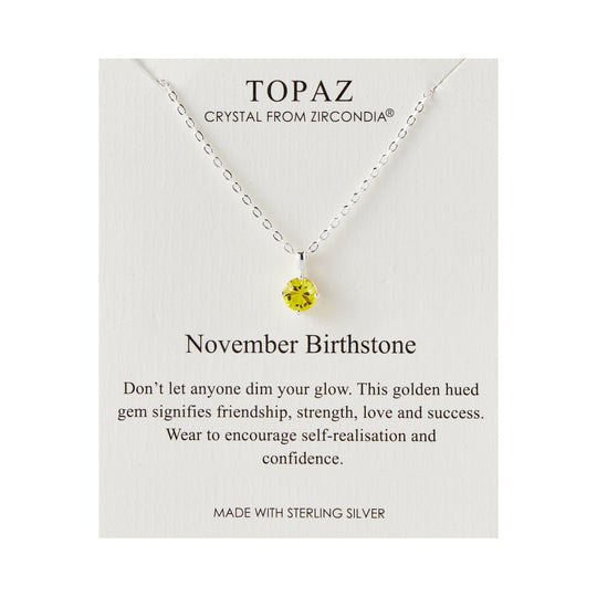 Sterling Silver November (Topaz) Birthstone Necklace Created with Zircondia® Crystals - Philip Jones Jewellery