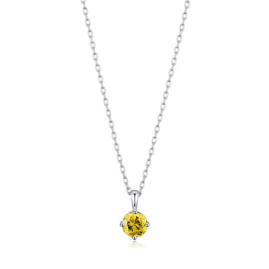 Sterling Silver November (Topaz) Birthstone Necklace Created with Zircondia® Crystals - Philip Jones Jewellery
