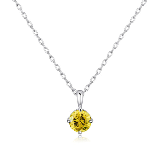 Sterling Silver November (Topaz) Birthstone Necklace Created with Zircondia® Crystals - Philip Jones Jewellery