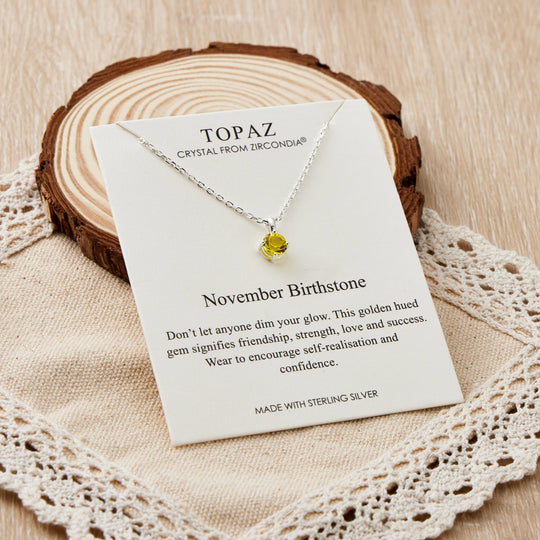 Sterling Silver November (Topaz) Birthstone Necklace Created with Zircondia® Crystals - Philip Jones Jewellery