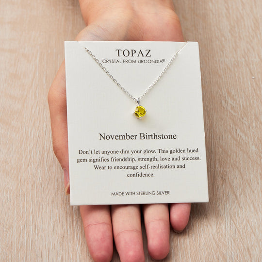 Sterling Silver November (Topaz) Birthstone Necklace Created with Zircondia® Crystals - Philip Jones Jewellery