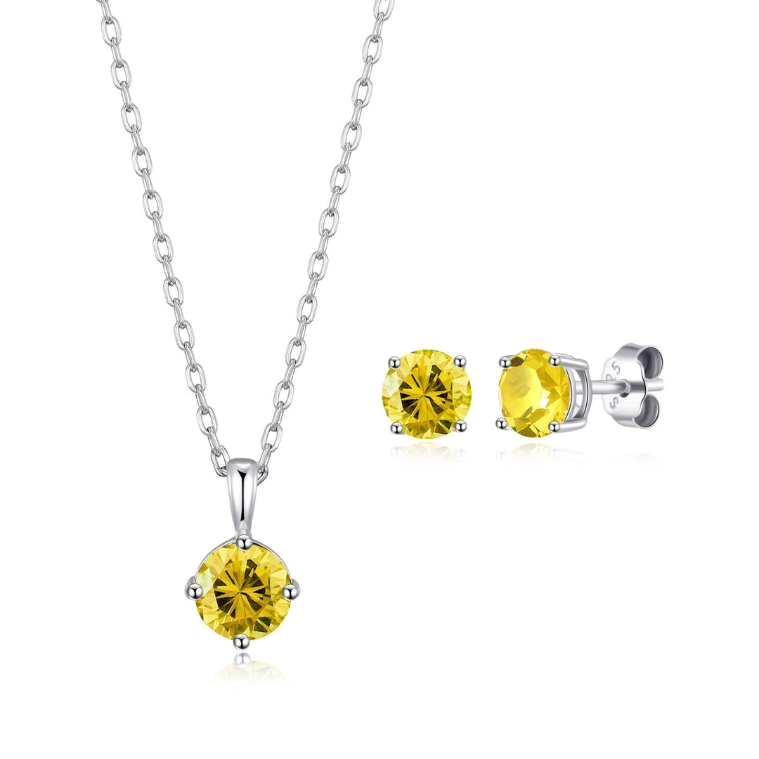 Sterling Silver November (Topaz) Birthstone Necklace & Earrings Set Created with Zircondia® Crystals - Philip Jones Jewellery