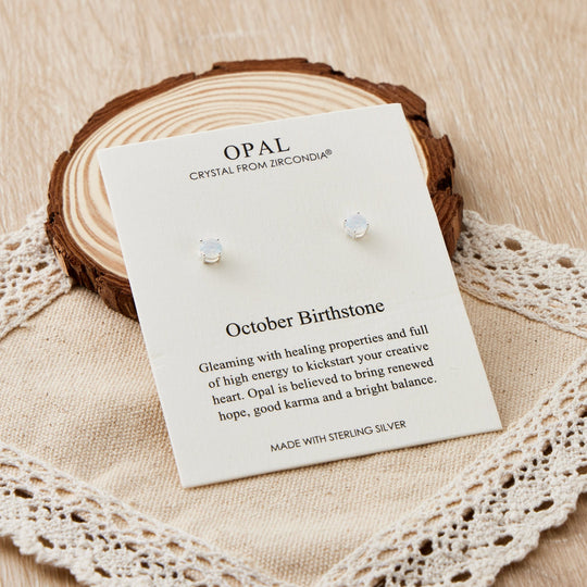 Sterling Silver October (Opal) Birthstone Earrings Created with Zircondia® Crystals - Philip Jones Jewellery