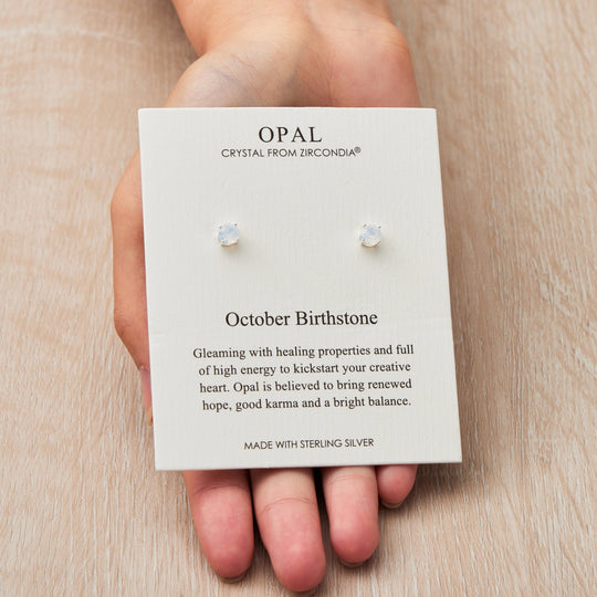 Sterling Silver October (Opal) Birthstone Earrings Created with Zircondia® Crystals - Philip Jones Jewellery