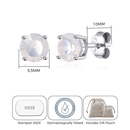 Sterling Silver October (Opal) Birthstone Earrings Created with Zircondia® Crystals - Philip Jones Jewellery