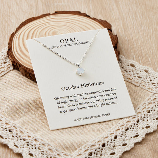 Sterling Silver October (Opal) Birthstone Necklace Created with Zircondia® Crystals - Philip Jones Jewellery