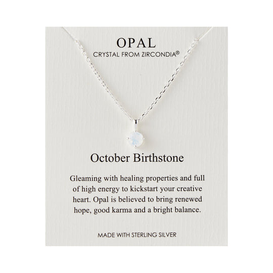 Sterling Silver October (Opal) Birthstone Necklace Created with Zircondia® Crystals - Philip Jones Jewellery