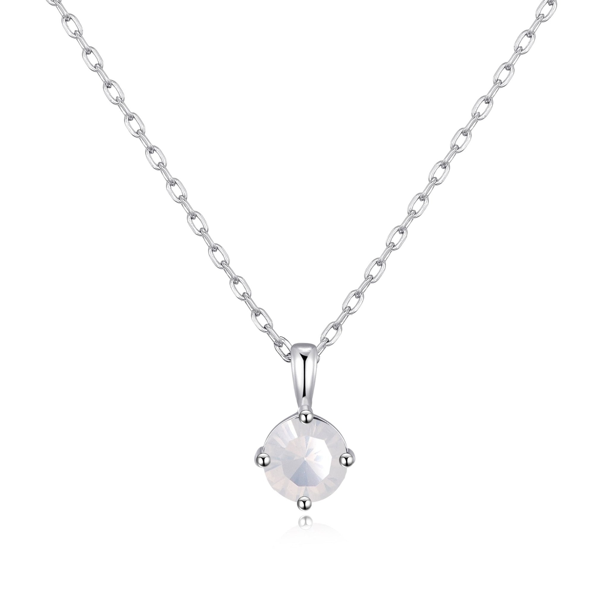 Sterling Silver October (Opal) Birthstone Necklace Created with