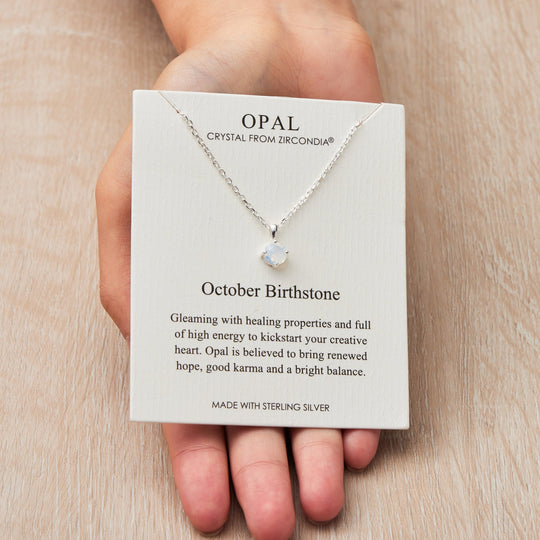 Sterling Silver October (Opal) Birthstone Necklace Created with Zircondia® Crystals - Philip Jones Jewellery