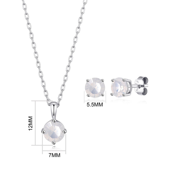 Sterling Silver October (Opal) Birthstone Necklace & Earrings Set Created with Zircondia® Crystals - Philip Jones Jewellery