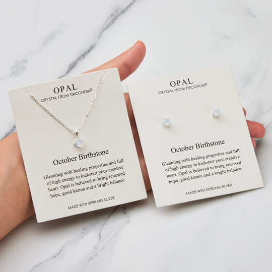 Sterling Silver October (Opal) Birthstone Necklace & Earrings Set Created with Zircondia® Crystals - Philip Jones Jewellery