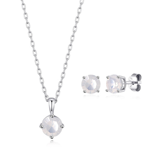 Sterling Silver October (Opal) Birthstone Necklace & Earrings Set Created with Zircondia® Crystals - Philip Jones Jewellery