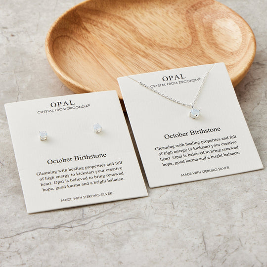 Sterling Silver October (Opal) Birthstone Necklace & Earrings Set Created with Zircondia® Crystals - Philip Jones Jewellery