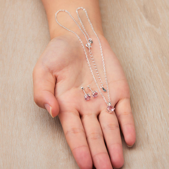 Sterling Silver October (Tourmaline) Birthstone Necklace & Earrings Set Created with Zircondia® Crystals - Philip Jones Jewellery