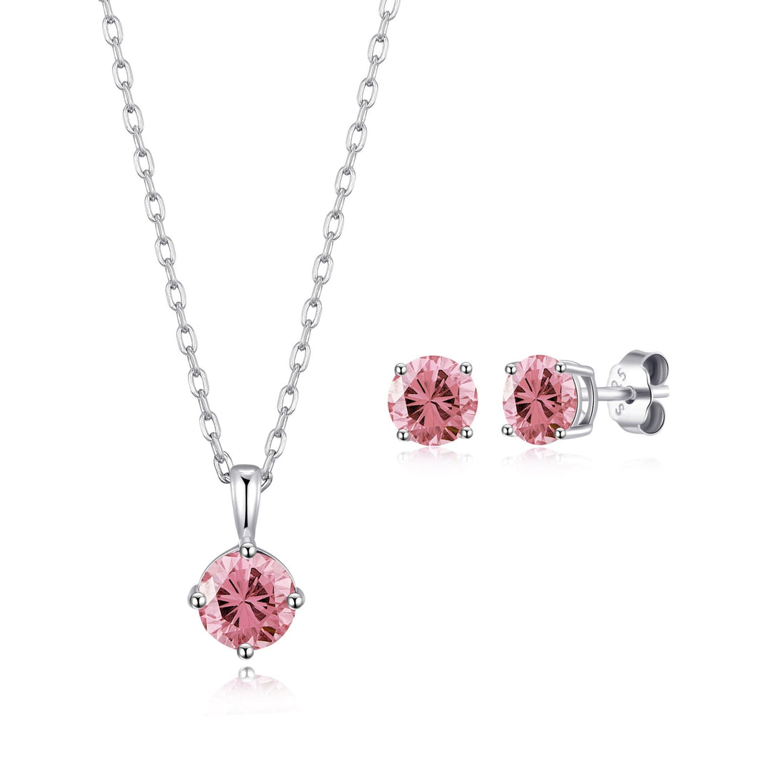 Sterling Silver October (Tourmaline) Birthstone Necklace & Earrings Set Created with Zircondia® Crystals - Philip Jones Jewellery