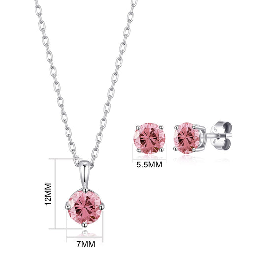 Sterling Silver October (Tourmaline) Birthstone Necklace & Earrings Set Created with Zircondia® Crystals - Philip Jones Jewellery