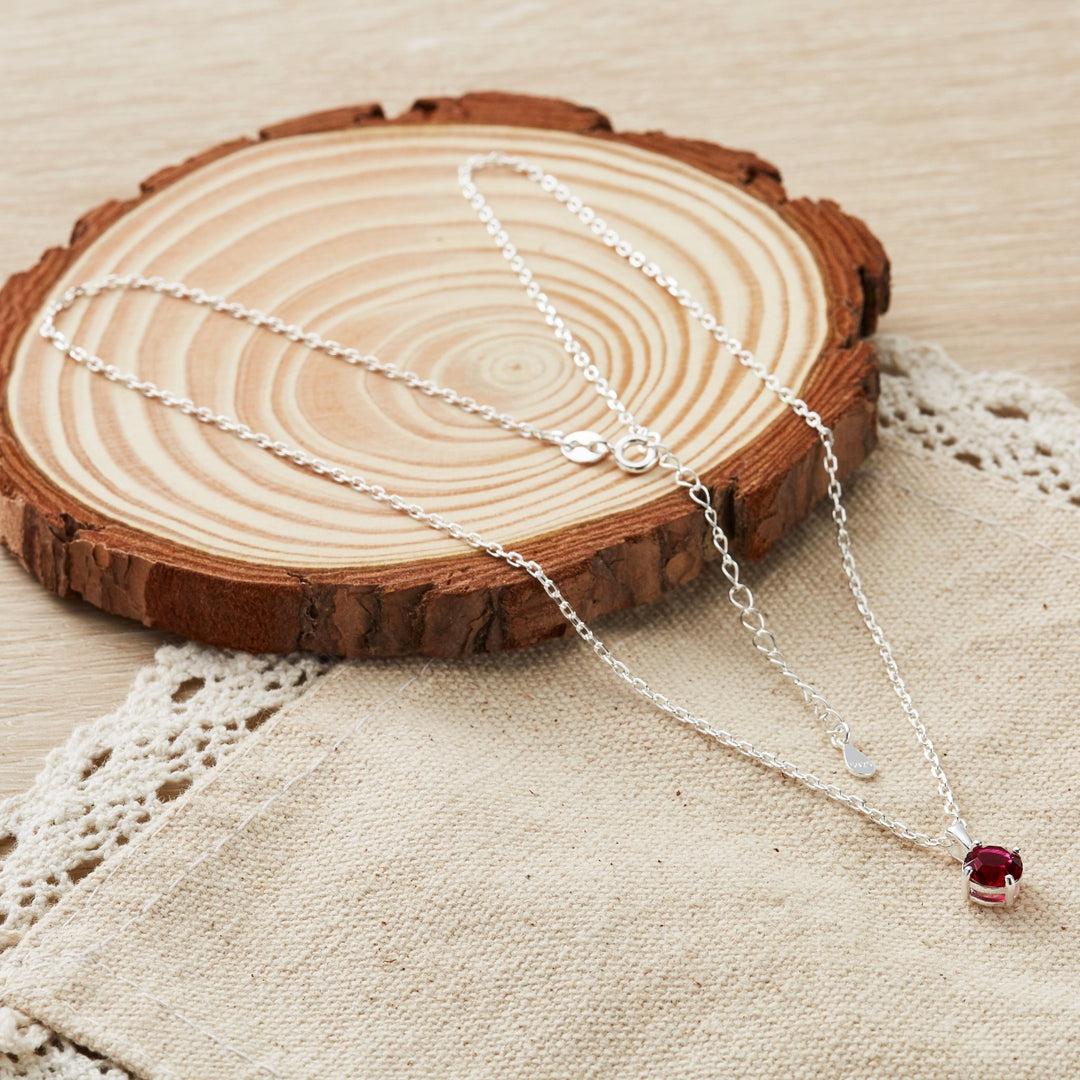 Sterling Silver Red Necklace Created with Zircondia® Crystals - Philip Jones Jewellery